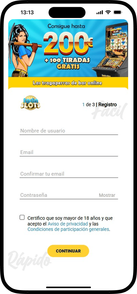 Registro en TodoSlots